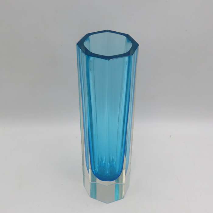 Vintage Hexagonal Murano glass blue vase