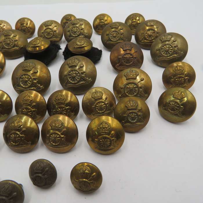 Large lot of Royal Field artillery uniform buttons