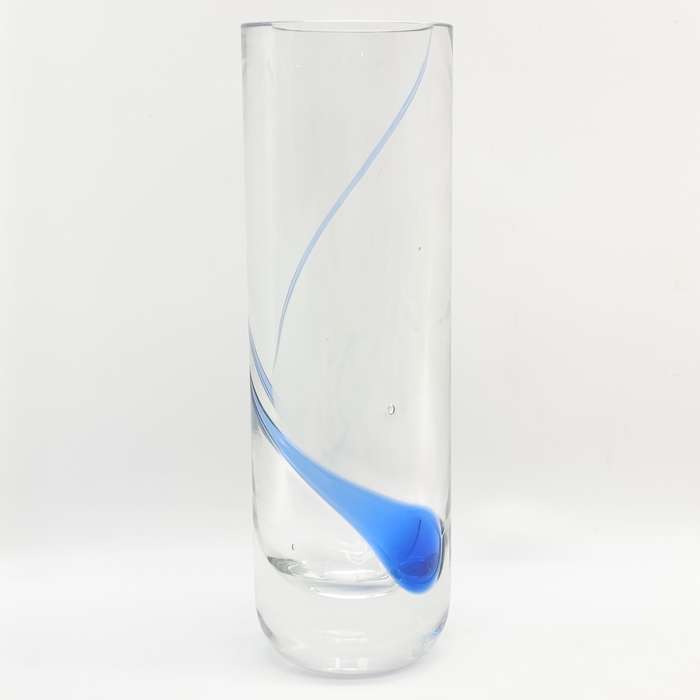 Vintage glass vase with cobalt blue swirl