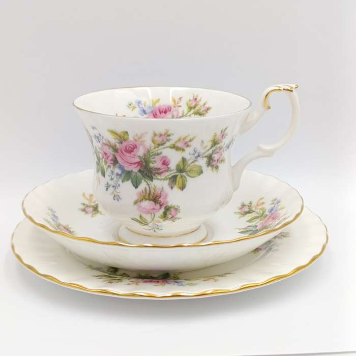 Vintage Royal Albert Moss Rose porcelain trio