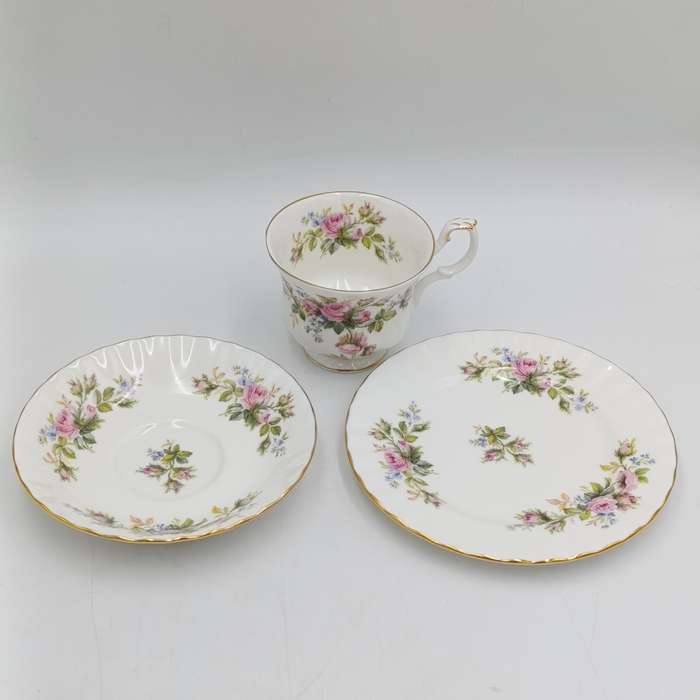 Vintage Royal Albert Moss Rose porcelain trio