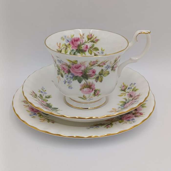 Vintage Royal Albert Moss Rose porcelain trio