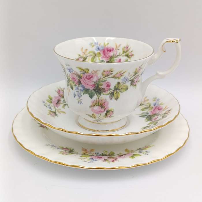 Vintage Royal Albert Moss Rose porcelain trio
