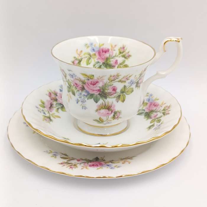 Vintage Royal Albert Moss Rose porcelain trio