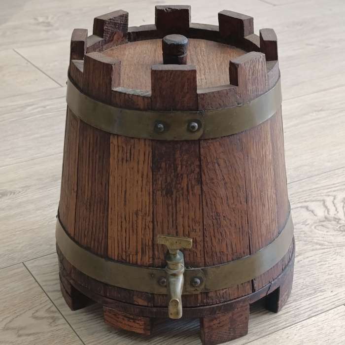 Vintage Castle shaped wooden wine barrel
