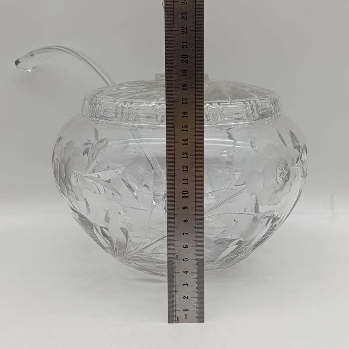 Vintage Lead crystal punch bowl with glass ladle and 10 cups