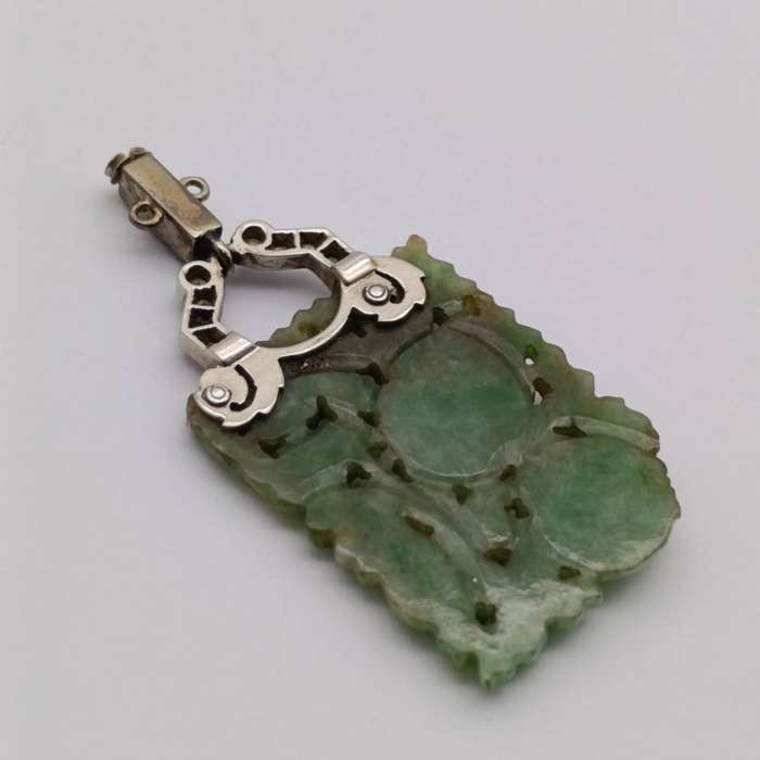 14kt white gold with diamonds Jade pendant