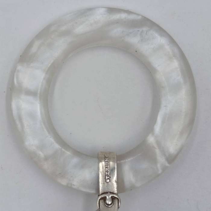 Vintage Tiffany and Co. Sterling silver baby rattle with mother of pearl teething ring
