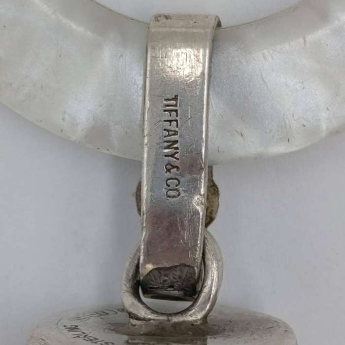Vintage Tiffany and Co. Sterling silver baby rattle with mother of pearl teething ring