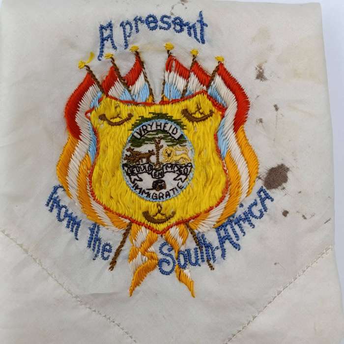 Boer War Orange Free State embroidered silk handkerchief / napkin