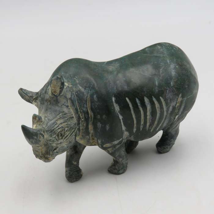 Vintage Green Serpentine stone rhino sculpture