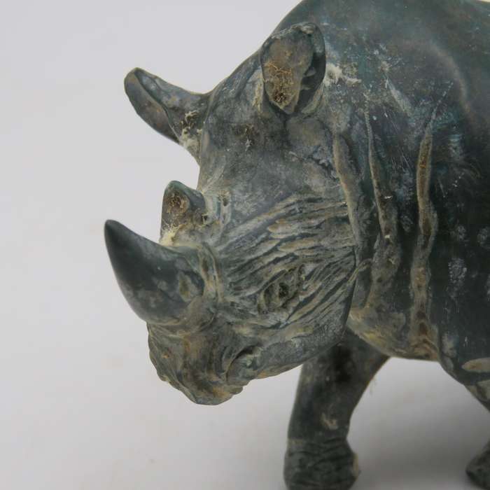 Vintage Green Serpentine stone rhino sculpture