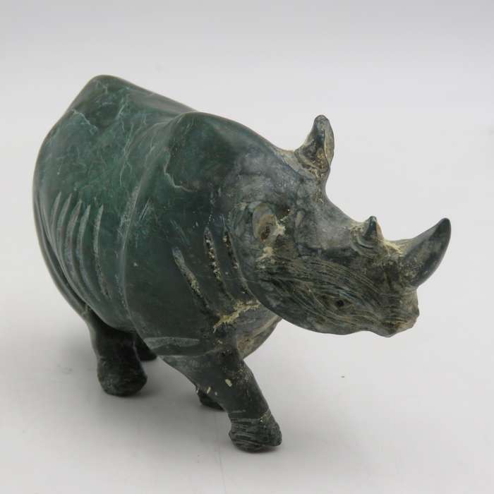 Vintage Green Serpentine stone rhino sculpture