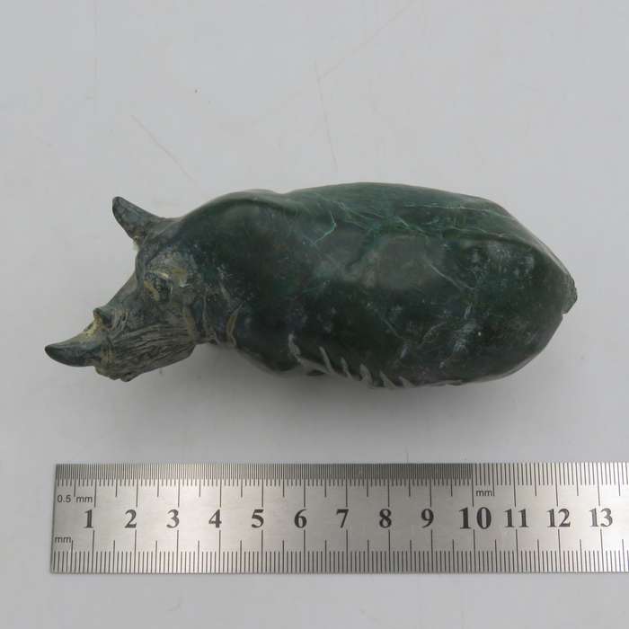 Vintage Green Serpentine stone rhino sculpture