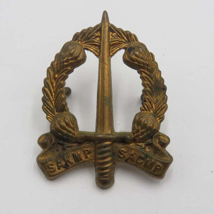 Lot of 2 different SA Corps of Military Police cap badges