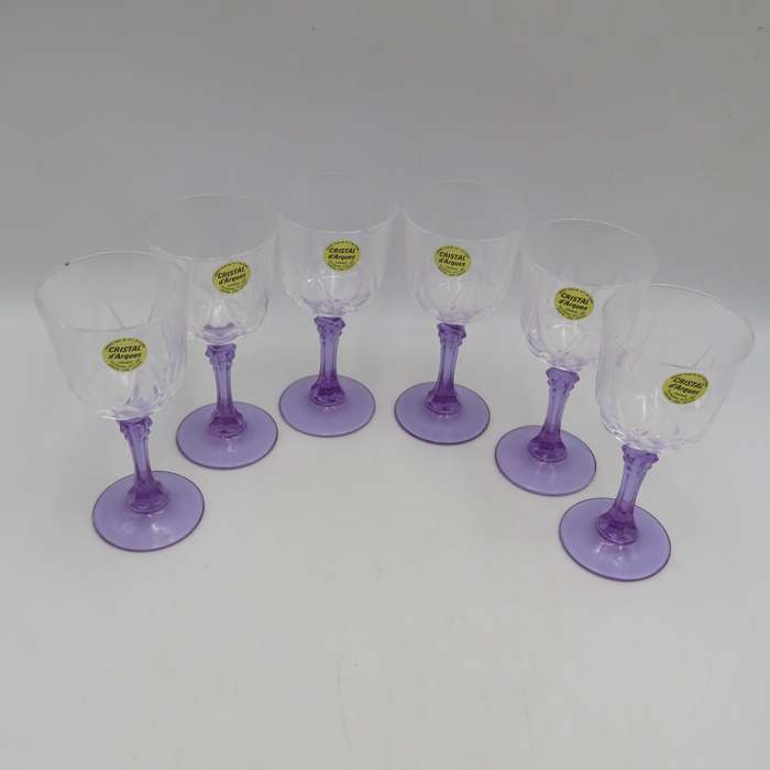 Set of 6 vintage Lilas crystal glasses in box