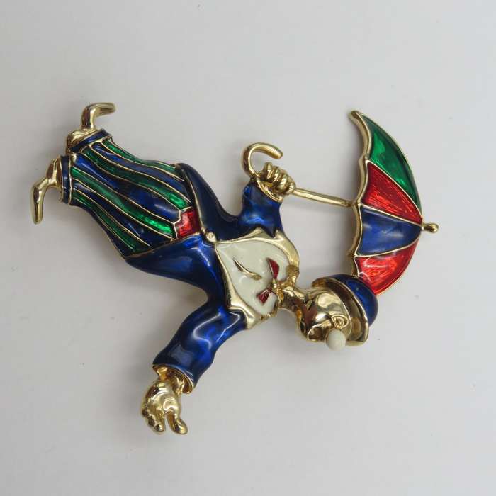 Vintage gold colour with enamel clown brooch