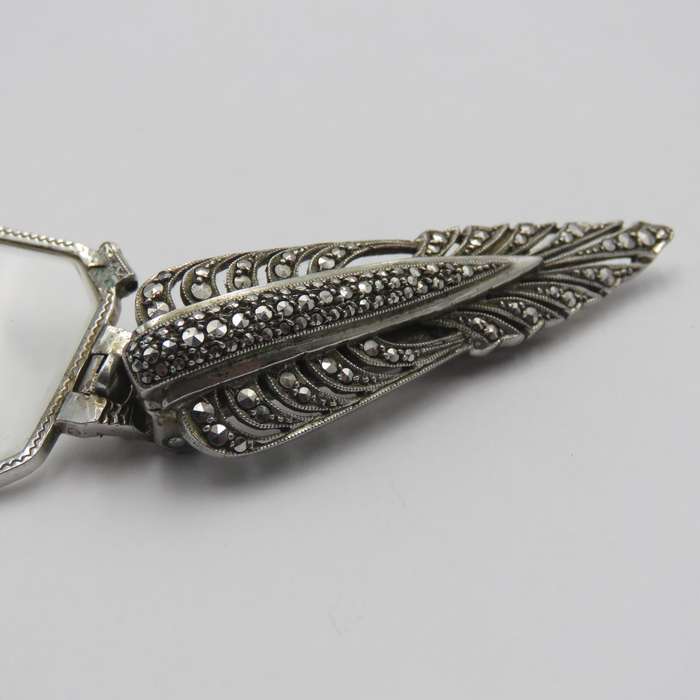 Antique Art Deco sterling silver Lorgnette with Marcasites