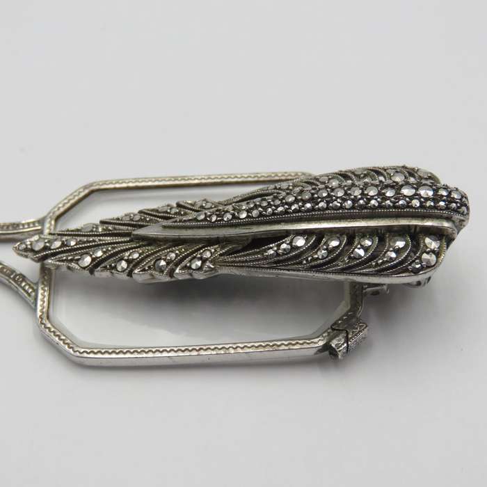 Antique Art Deco sterling silver Lorgnette with Marcasites