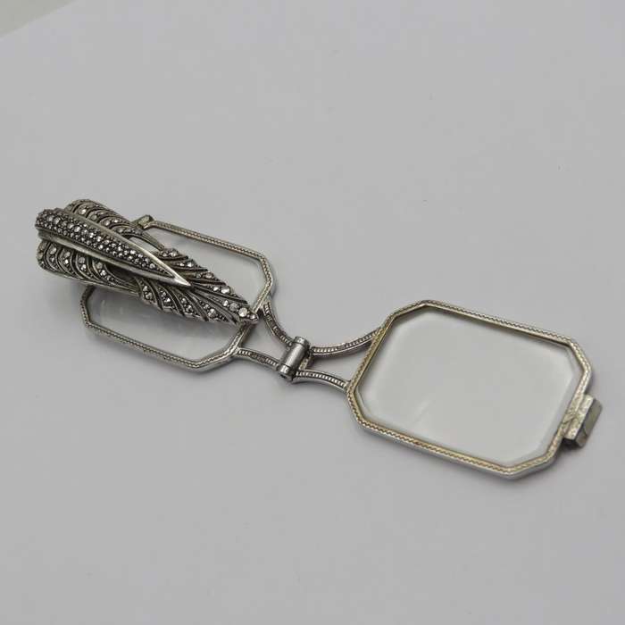 Antique Art Deco sterling silver Lorgnette with Marcasites