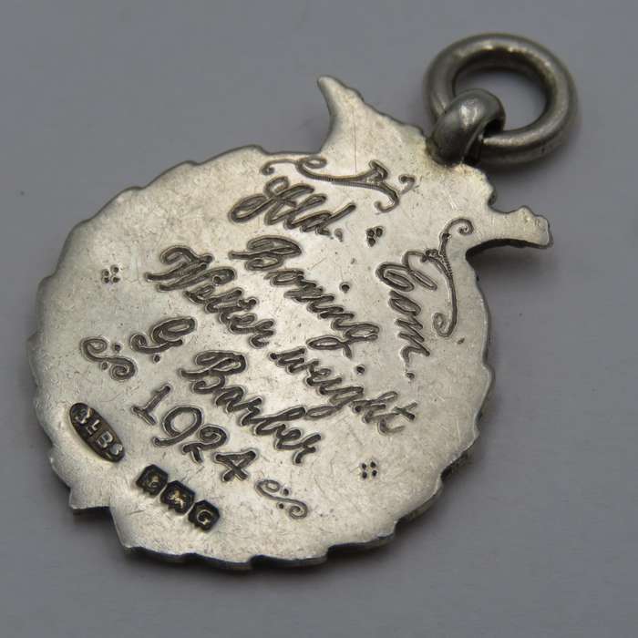 Antique Sterling silver with gold clad boxing medal issued to G Barker Welter-weight - weighs 7,0 g