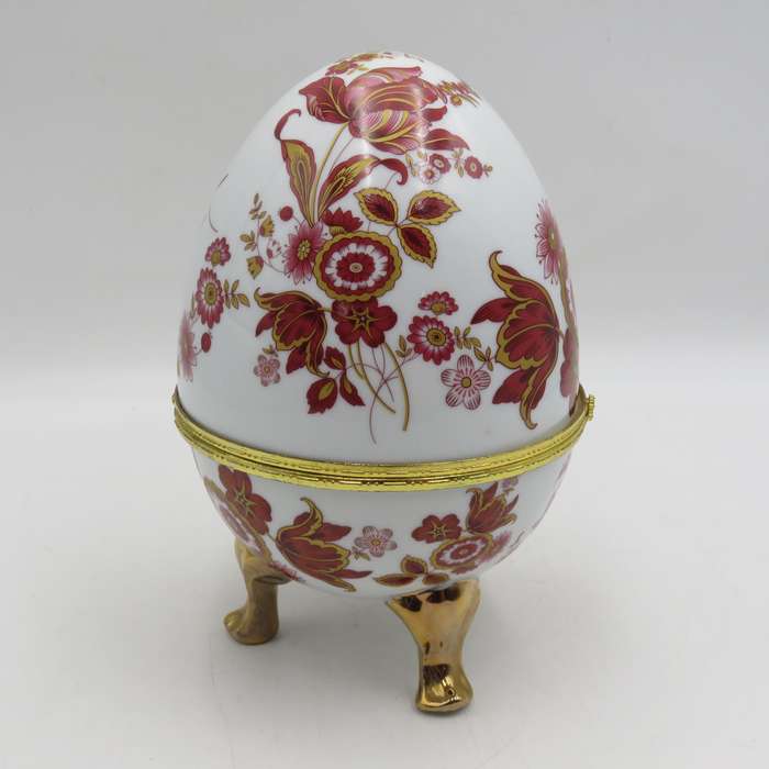 Vintage Hinged porcelain Jewellery / trinket egg on legs