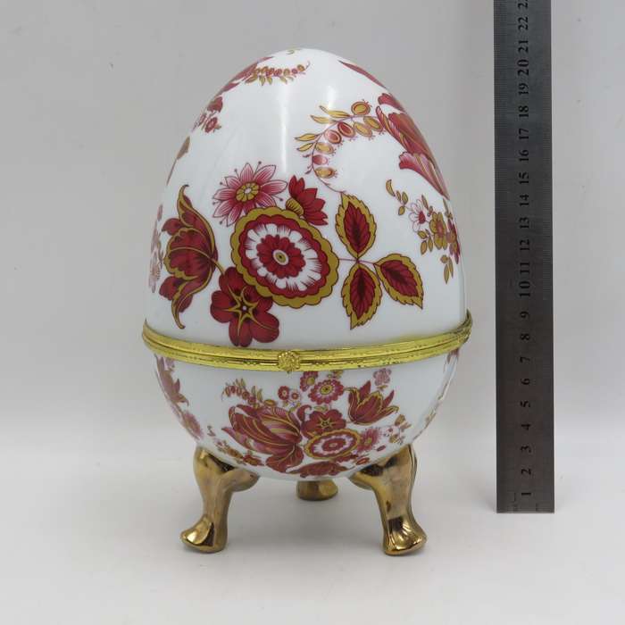 Vintage Hinged porcelain Jewellery / trinket egg on legs