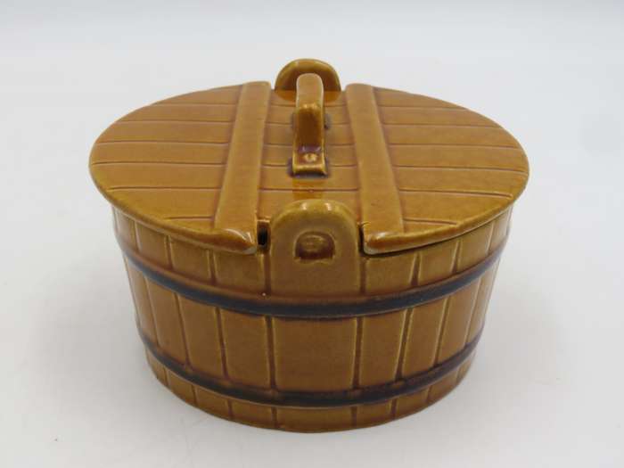 Vintage portuguese ceramic barrel shaped dish with lid