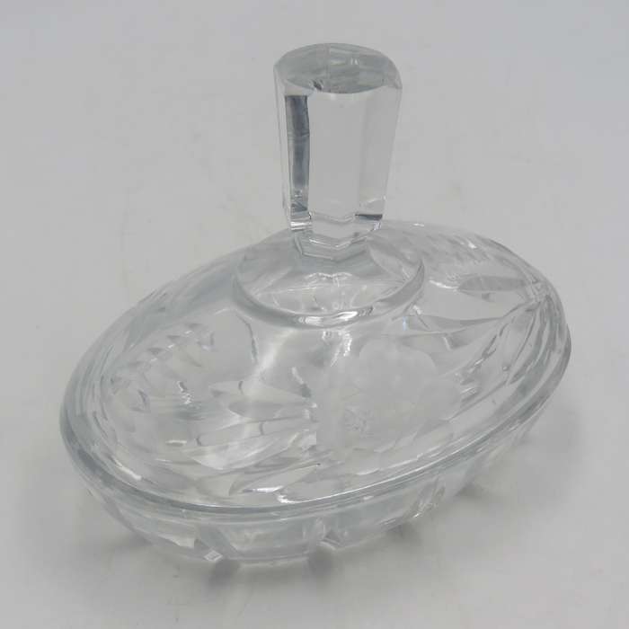 Vintage cutglass crystal dressing table trinket box