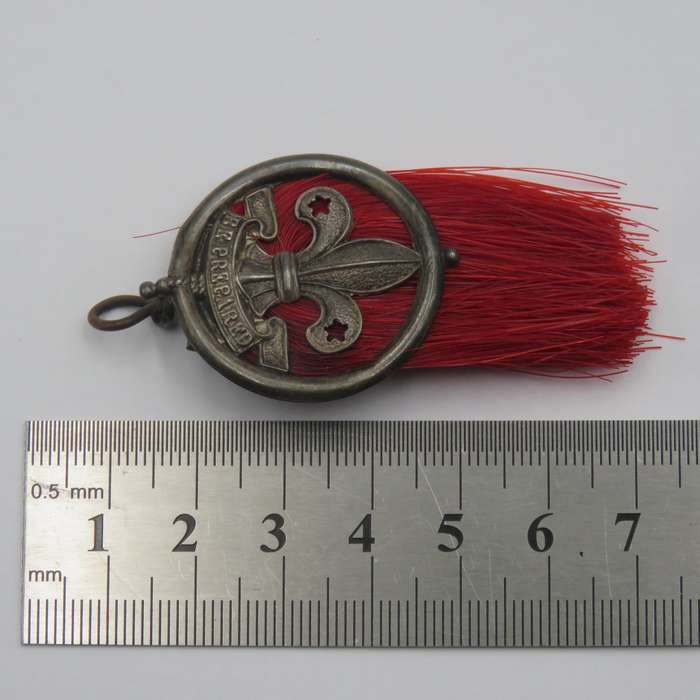Antique silver scout badge - red plume