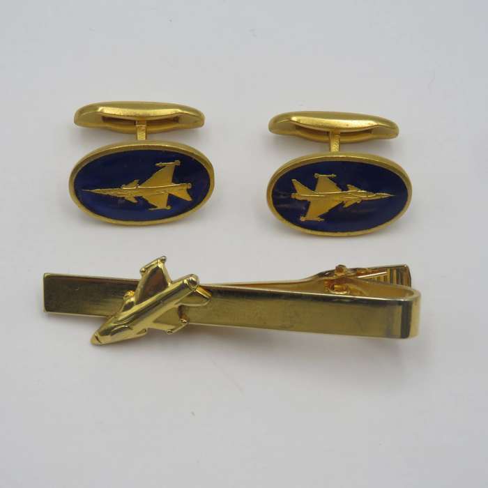 Set of Fighter jets cufflinks and tie clip