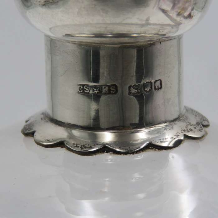 Victorian Arte Nouveau glass decanter with hallmarked silver rim - dated 1896 London