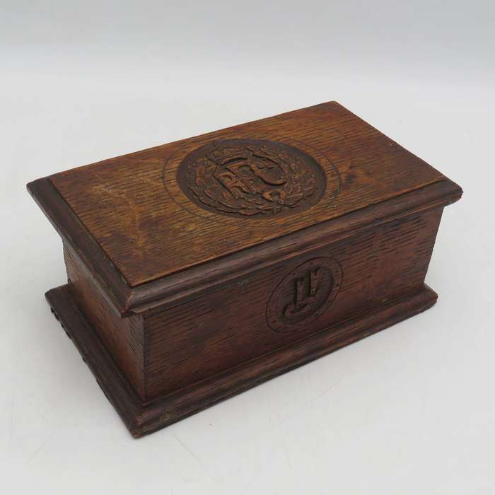 WW1 Royal Flying Corps wooden box of Captain Louis Fleeming Jenkin, M.C with his initials carved -