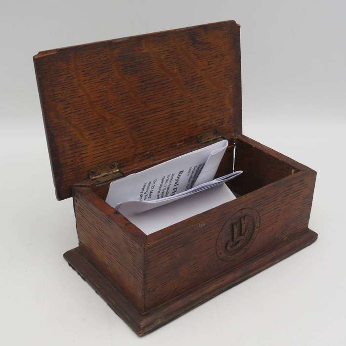 WW1 Royal Flying Corps wooden box of Captain Louis Fleeming Jenkin, M.C with his initials carved -