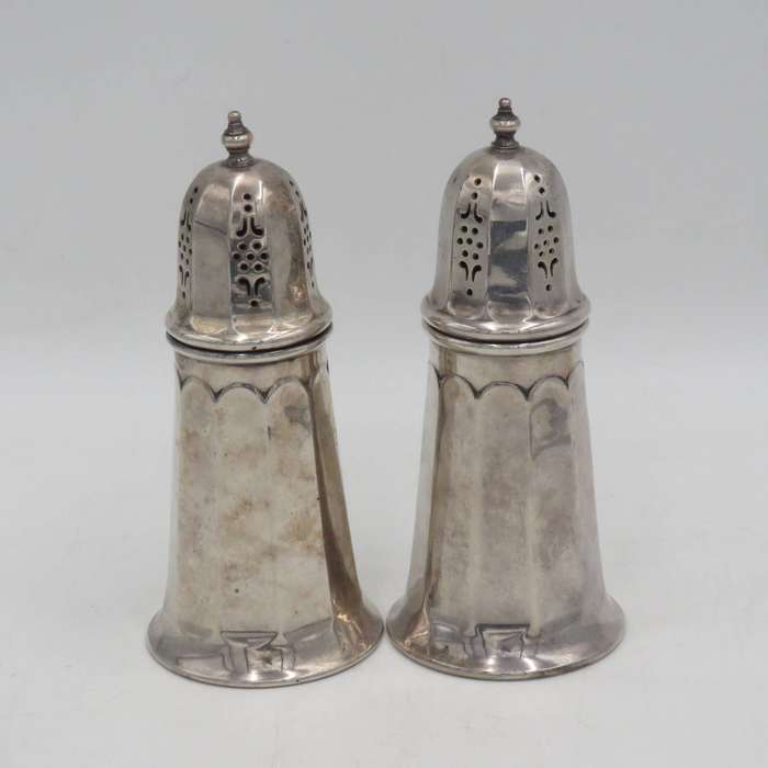 Pair of WW2 Royal Air Force silverplated sugar casters from officers mess in Singapore