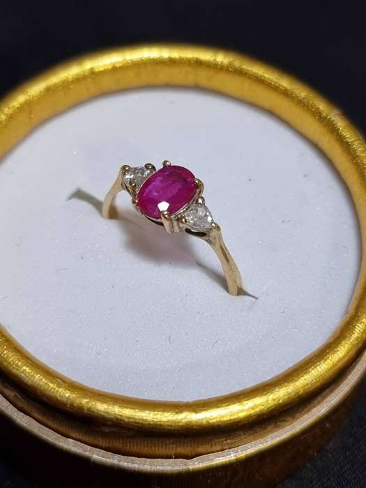 Ruby and Diamond Trilogy Engagement 9CT  Yellow Gold Ring.( Genuine Gold.)