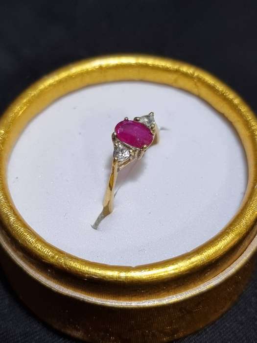 Ruby and Diamond Trilogy Engagement 9CT  Yellow Gold Ring.( Genuine Gold.)