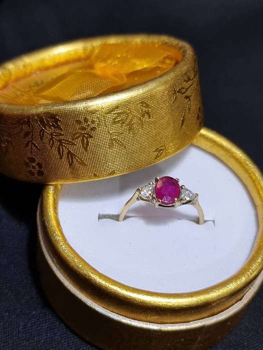 Ruby and Diamond Trilogy Engagement 9CT  Yellow Gold Ring.( Genuine Gold.)