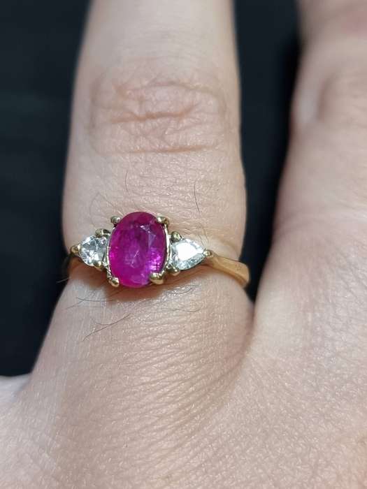 Ruby and Diamond Trilogy Engagement 9CT  Yellow Gold Ring.( Genuine Gold.)