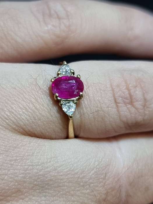 Ruby and Diamond Trilogy Engagement 9CT  Yellow Gold Ring.( Genuine Gold.)