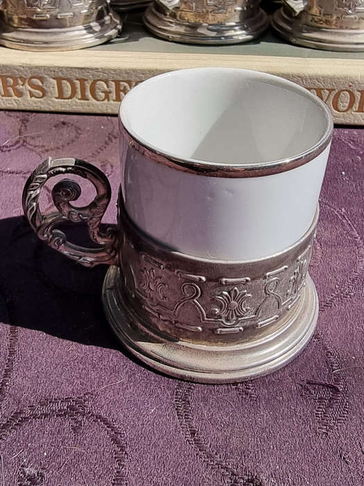 Antique  "SOLID ITALIAN 800 SILVER" Coffee or Tea Cup Holder Set.