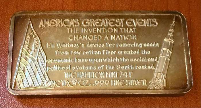 Silver 1 oz *** Cotton Gin *** 1976 Hamilton Mint selling for appr R1800 on ebay