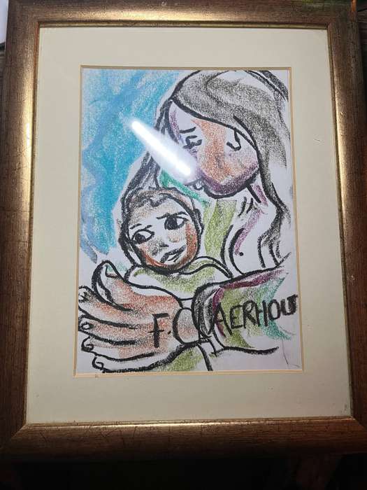 Original Claerhout - in pastel - Mother and Child Art measures 140x200mm