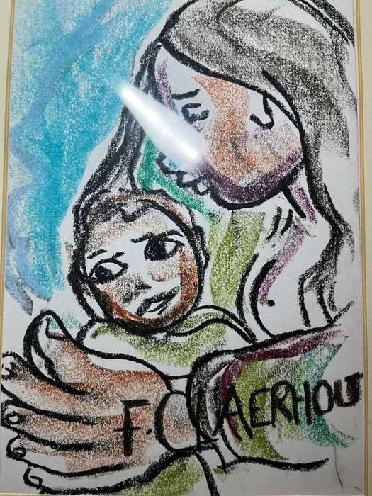Original Claerhout - in pastel - Mother and Child Art measures 140x200mm