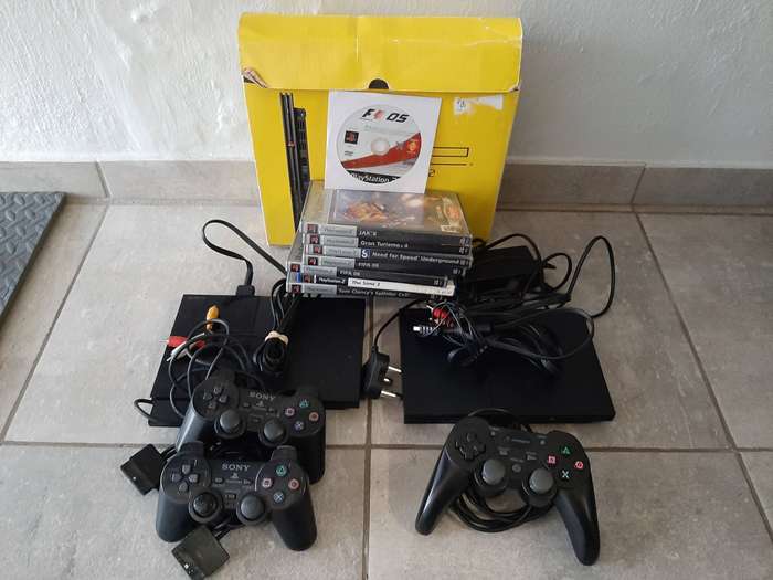 2x Original Sony Playstation 2 Slim's + 3 Controllers + 8 Games & more - Great Working Condition