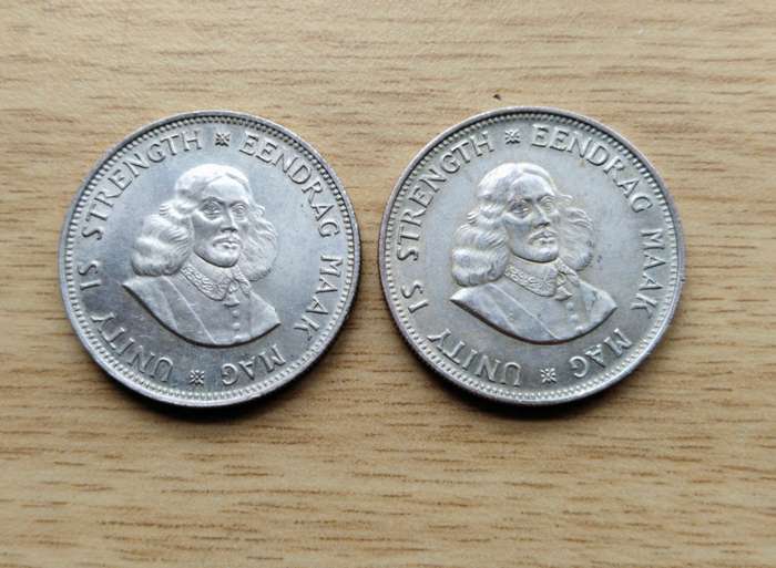 South Africa 2 X 1964 Silver 20 Cents.
