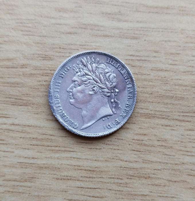 Great Britain 1825 King George 1111 Silver Sixpence. Good condition.