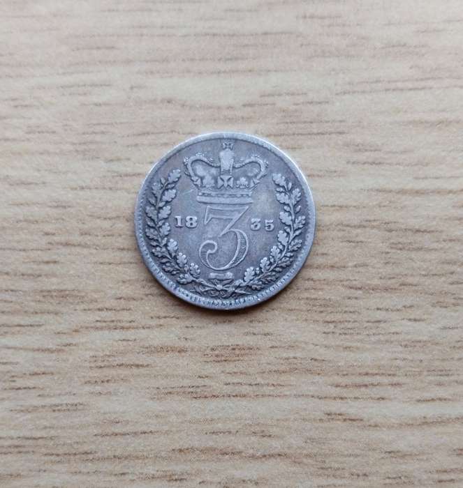 Great Britain 1835 King William 1111 Silver Threepence.