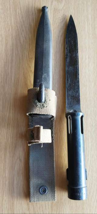SANDF Old R1 Rifle Bayonet With Scabbard. No. 202593