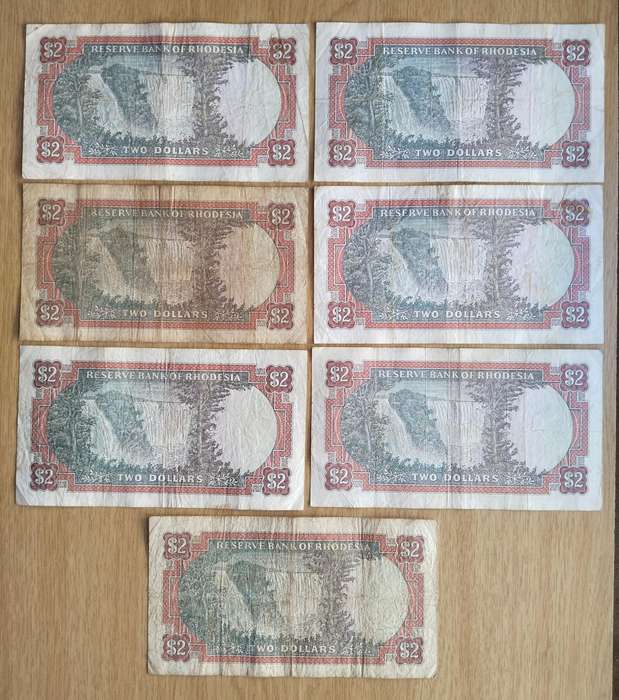 Rhodesia collection of 7 old Two Dollar Bank Notes. One bid takes all.